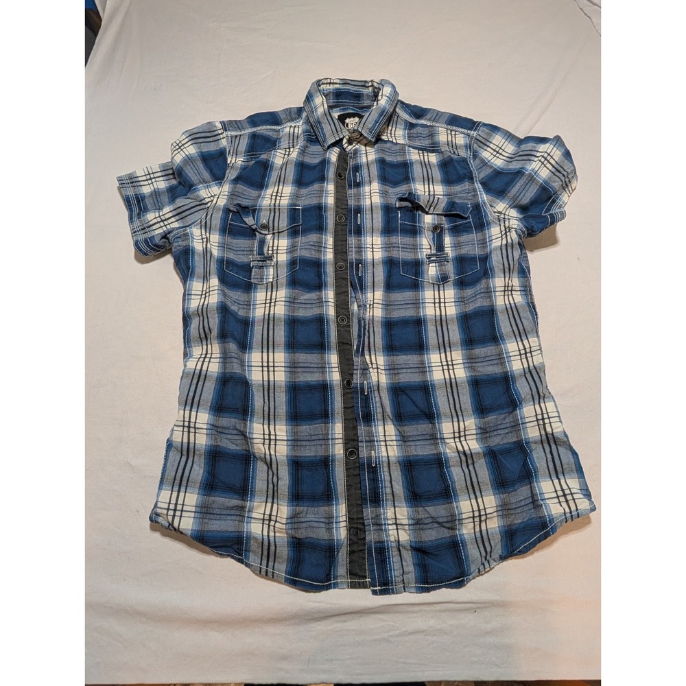 Route 66 Mens Blue Plaid Short Sleeve Button Up Shirt Size M 100% Cotton